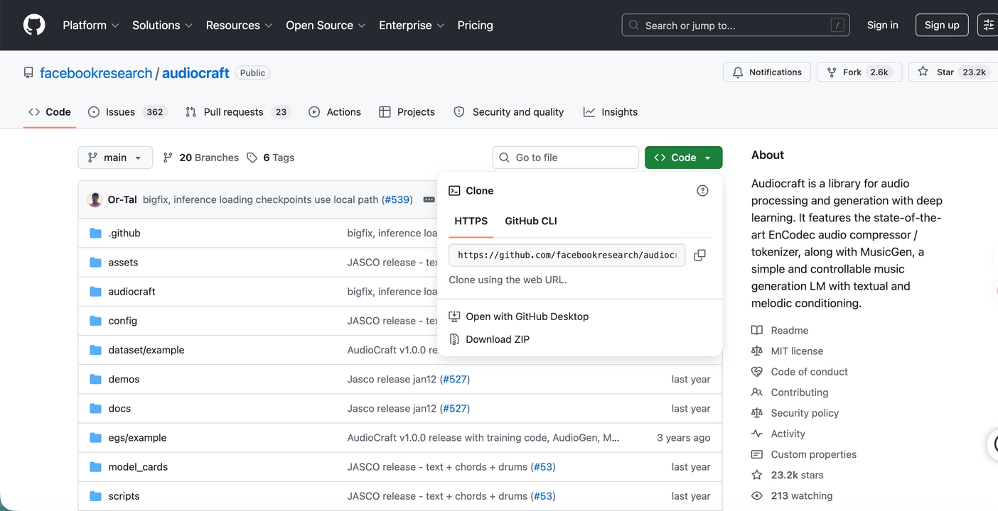 Meta AudioCraft sound effect generator
