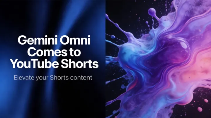 Gemini Omni YouTube Shorts AI Remix Guide Cover mit abstraktem Liquid Splash auf dunklem Hintergrund