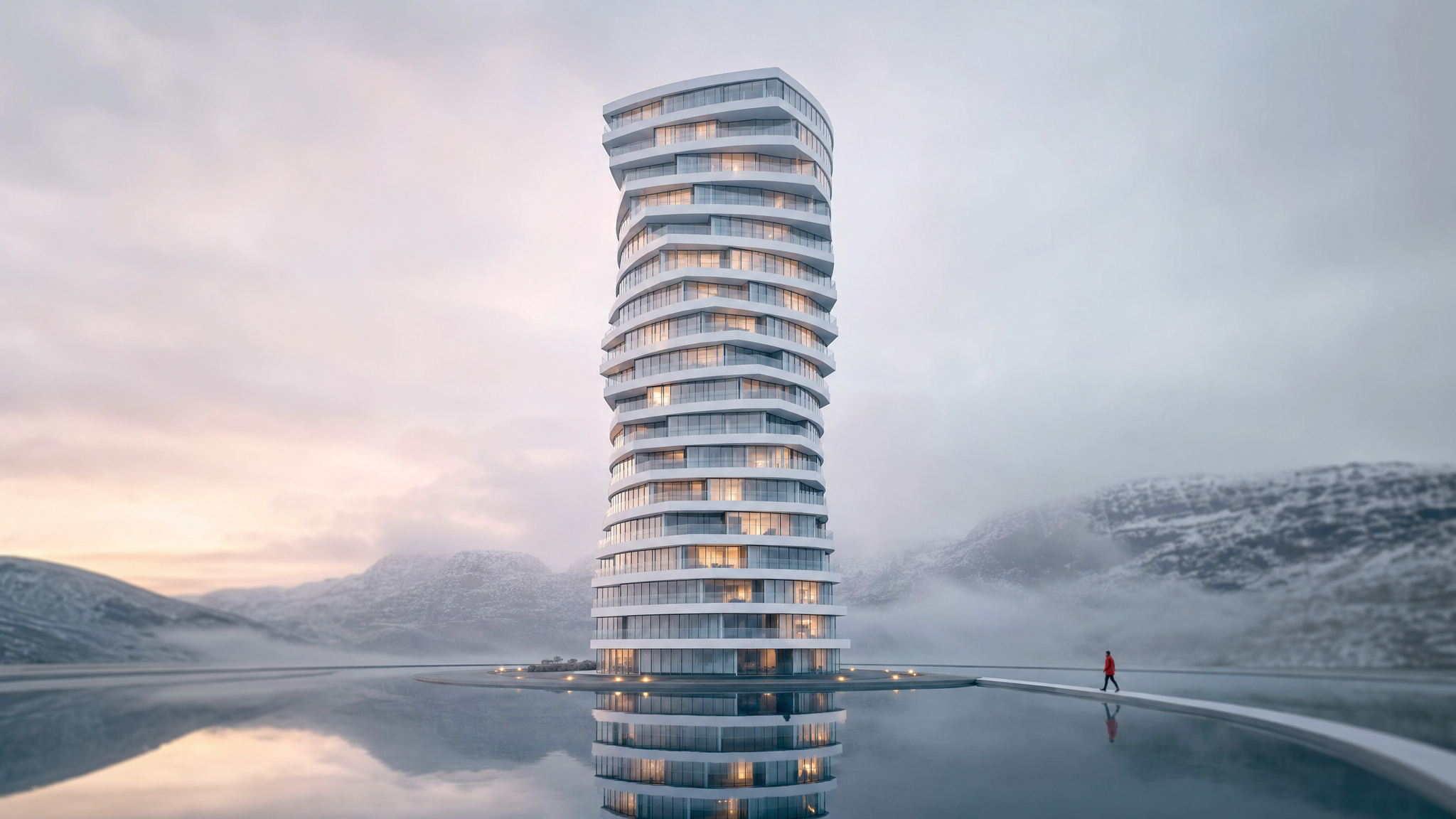 Resultado do Nano Banana 2 para torre residencial espiral impossível.