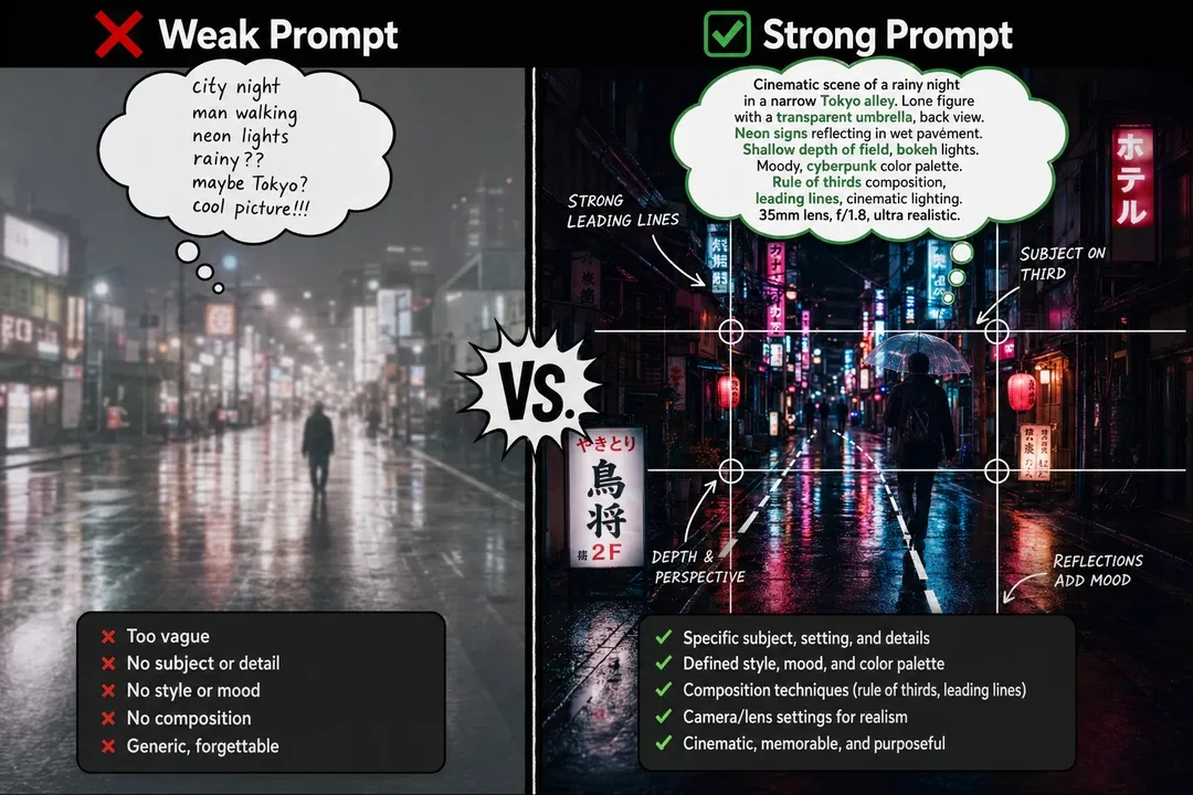 Weak prompt versus strong prompt example
