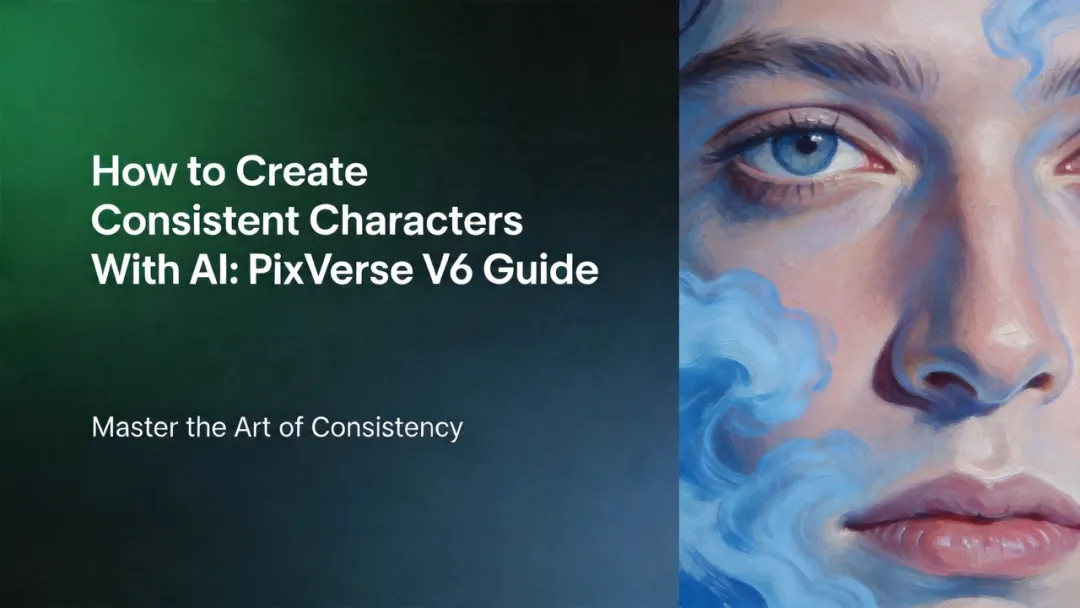 How to create consistent characters with AI PixVerse V6 guide cover with title text and stylized portrait