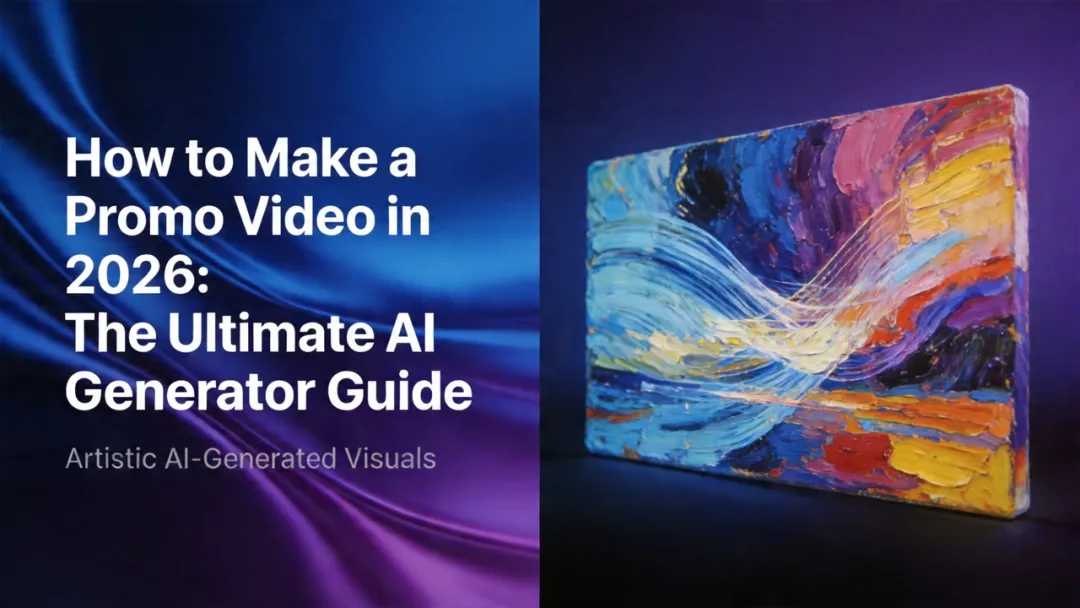How to Make a Promo Video in 2026: The Ultimate AI Generator Guide — cover image (split title panel and abstract canvas art)