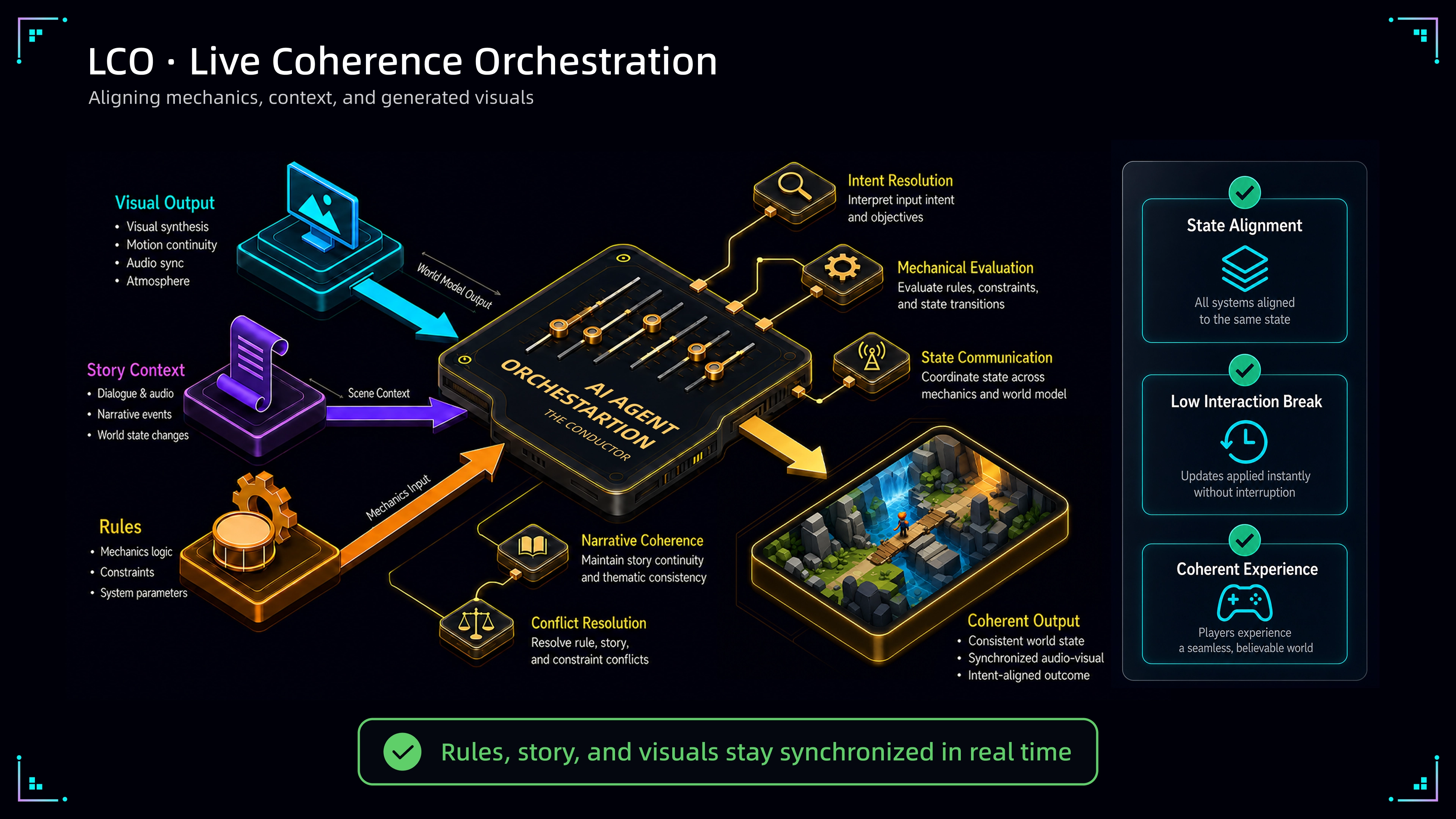 PixVerse Game Engine Live Coherence Orchestration AI agent interaction flow