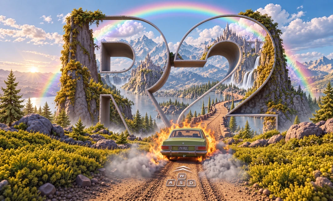 PixVerse R2 real-time world model visual with a playable fantasy landscape