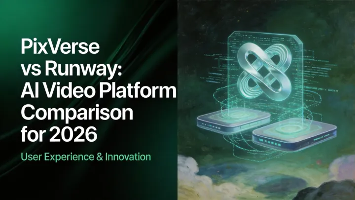 PixVerse vs Runway KI-Videoplattform Vergleich 2026 mit futuristischer holografischer Oberfläche
