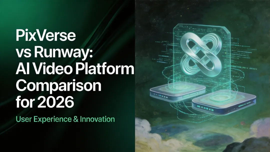 PixVerse vs Runway AI video platform comparison 2026 — cover with title, user experience and innovation subtitle, and futuristic holographic interface