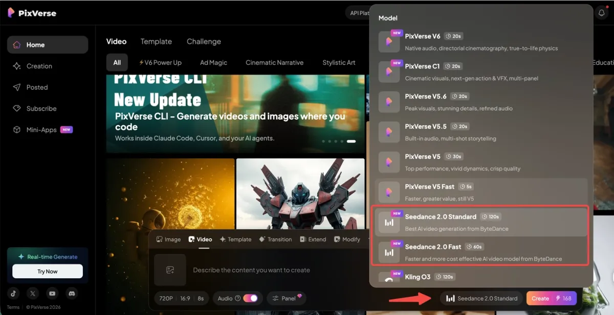 how to generate ai video with Seedance 2.0 on PixVerse