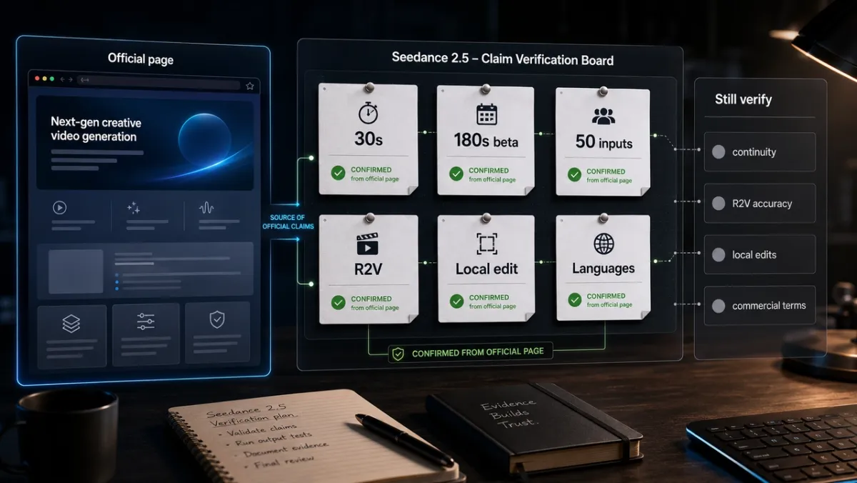 Dreamina で確認された項目と出力検証が必要な項目を分けた Seedance 2.5 公式根拠ステータスボード