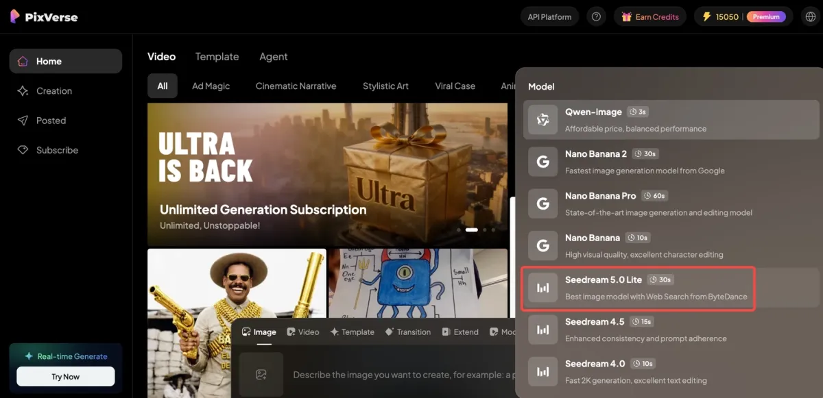Seedream 5.0 Lite is available on PixVerse.