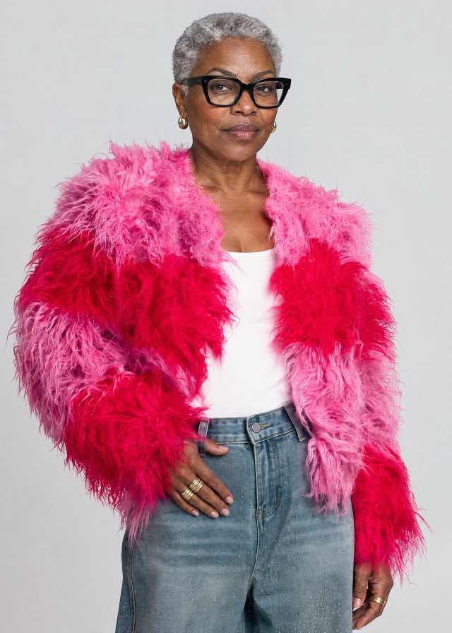 Yvonne, body as photographed, Colorblock Shaggy Faux Fur Jacket