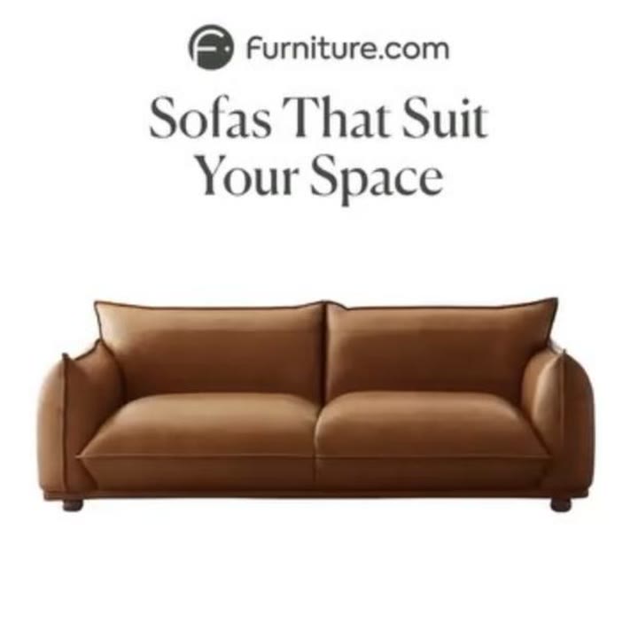 Frame from Furniture.com's live ad 'Sofas That Suit Your Space': a cutout leather sofa on white
