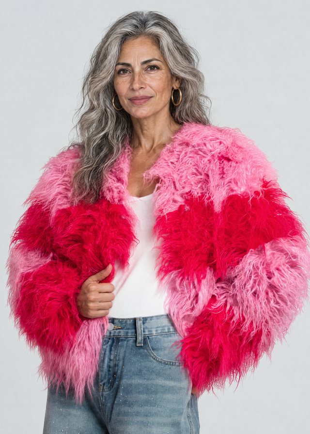 Lucía wearing Colorblock Shaggy Faux Fur Jacket