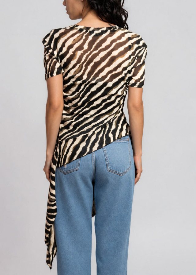 Kate Hewko photo, Zebra Side Tie Asymmetrical Blouse, back