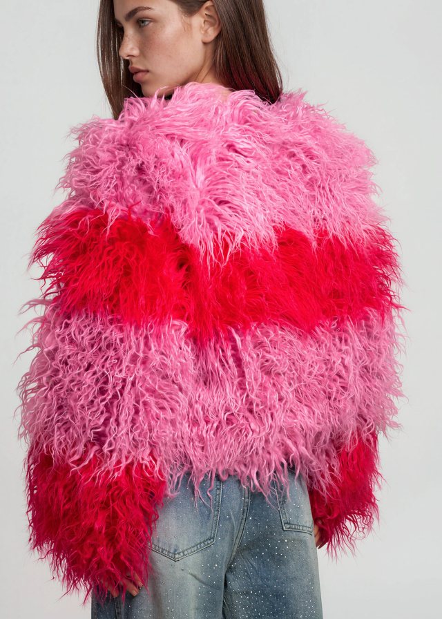 Kate Hewko photo, Colorblock Shaggy Faux Fur Jacket, back