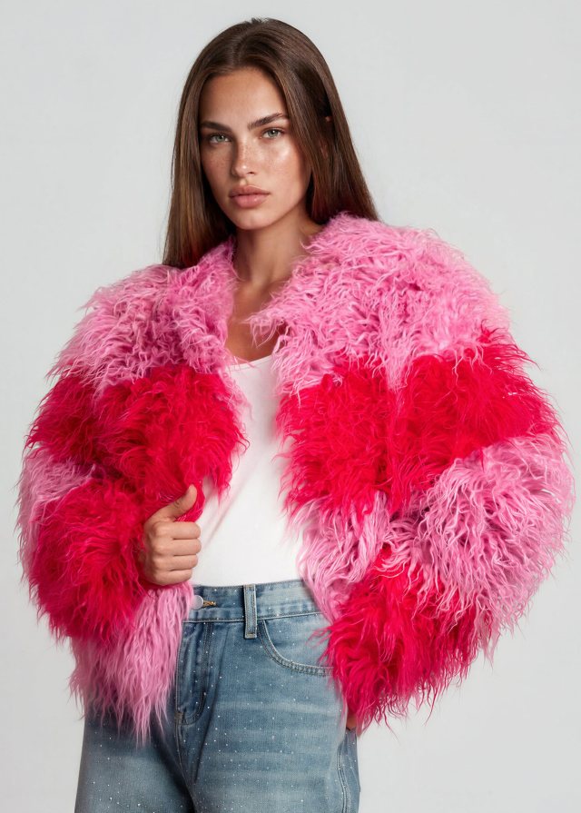 Kate Hewko photo, Colorblock Shaggy Faux Fur Jacket