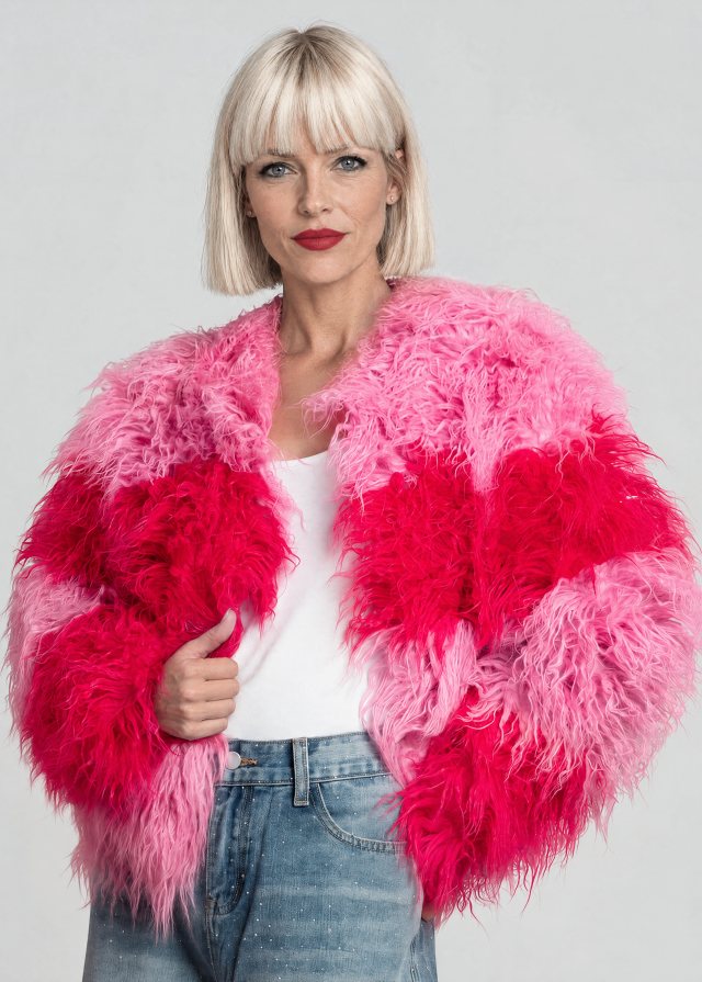 Ingrid wearing Colorblock Shaggy Faux Fur Jacket