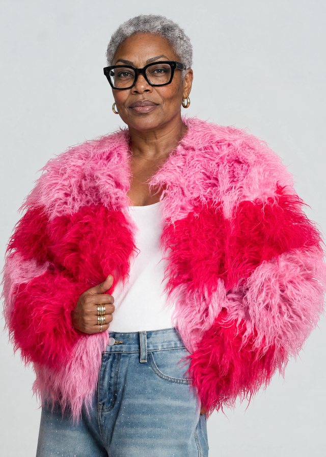 Yvonne, body as photographed, Colorblock Shaggy Faux Fur Jacket
